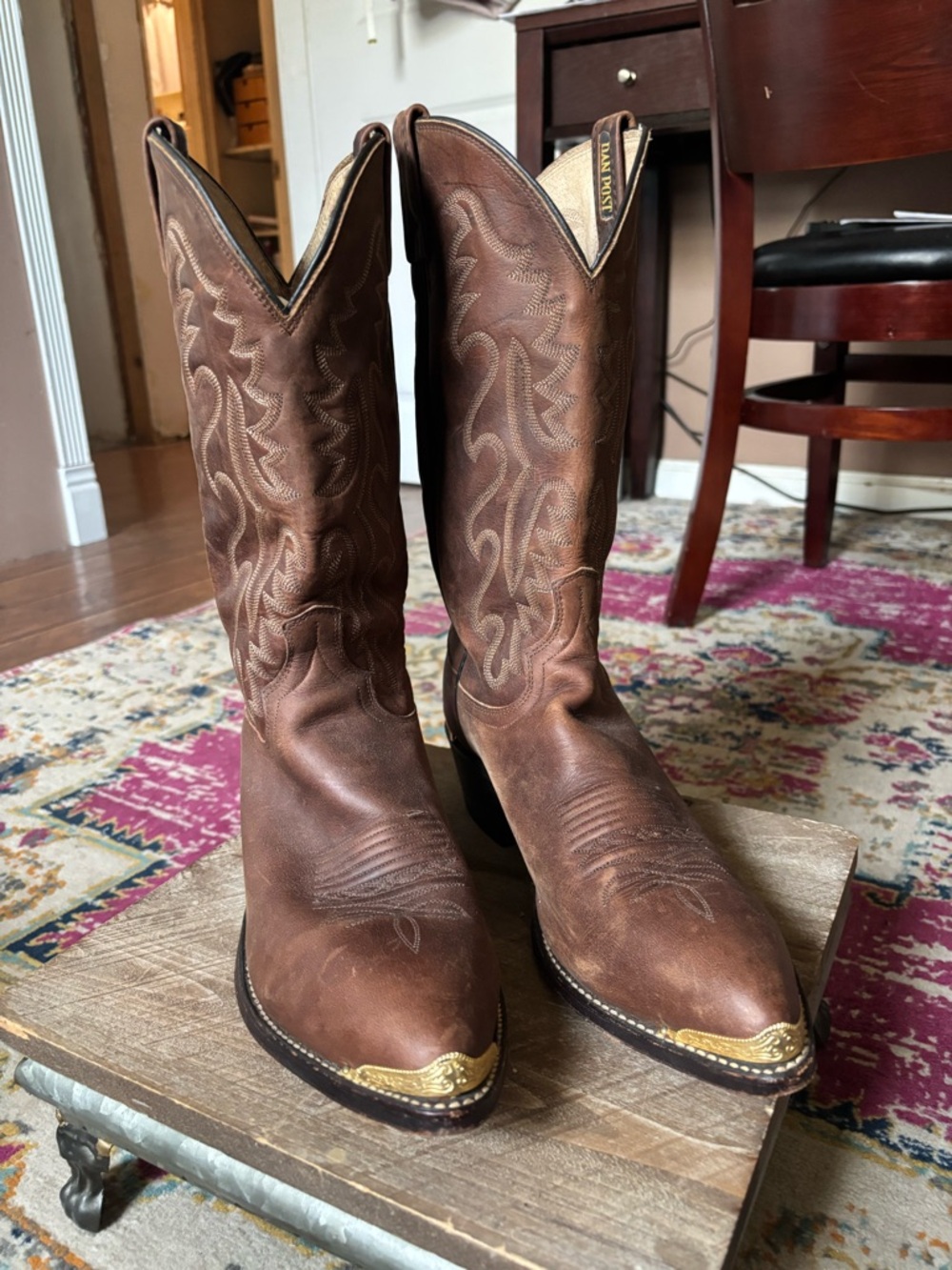 Dan Post Brown Leather Western Boots with Black Soles Size 12 Men’s
